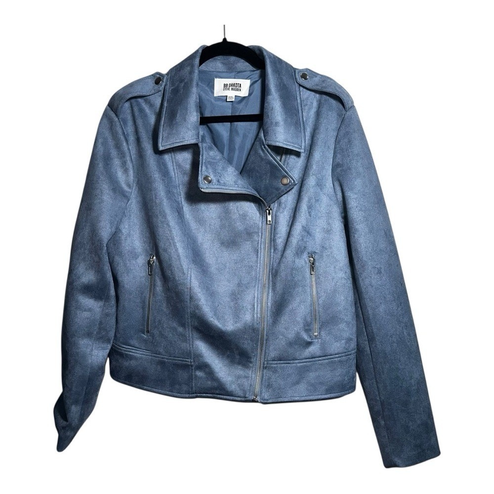 BB Dakota by Steve Madden Blue Faux Suede Moto Jacket XXL Biker see description